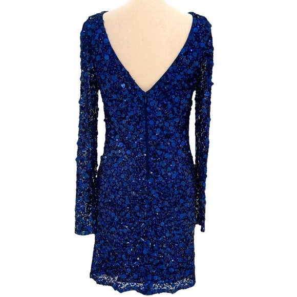 AIDAN MATTOX ROYAL BLUE BATEAU NECK LONG SLEEVE SEQUINED COCKTAIL DRESS - Picture 2 of 15
